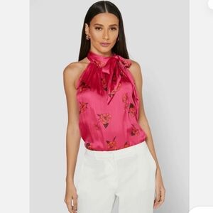 Banana Republic Pink Floral Tie Neck Halter Blouse, NWT, Size XS